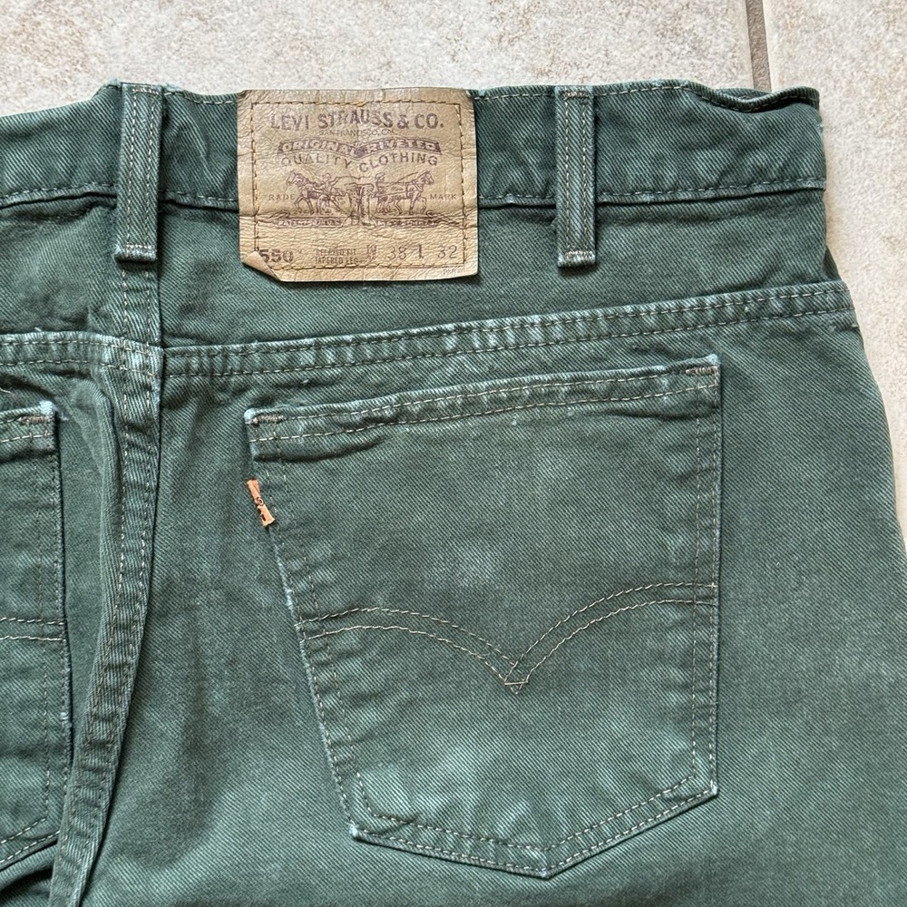 Vintage Levis 550 Jeans Mens 36x32 Green Orange Tab Relaxed Taper Denim USA 90s - Picture 9 of 11
